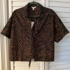 Banana Republic Zebra Print Poplin Tie-front Shirt “The White Lotus” Medium NWT